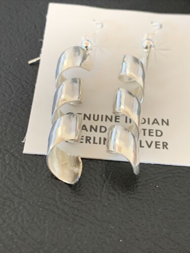 Navajo Stamped Sterling Silver Swirl Earrings Set | Authentic Native American Handmade | 11625
