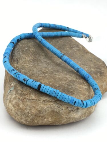 Navajo Blue Turquoise Heishi Bead Necklace | 20" | 6mm | Sterling Silver | Authentic Native American Handmade | 1341