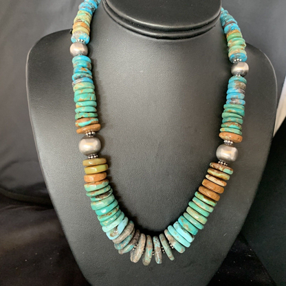 Navajo Green Turquoise Pendant Necklace | Sterling Silver | Authentic Native American | 20" | Graduated | 11900