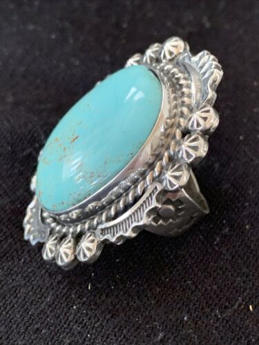 Southwestern Navajo Blue Kingman Turquoise Ring | Sterling Silver | Sz 9 | 01643