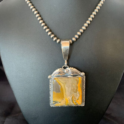 Navajo Bumblebee Jasper Pendant Necklace | Sterling Silver | Authentic Native American Handmade | 10462