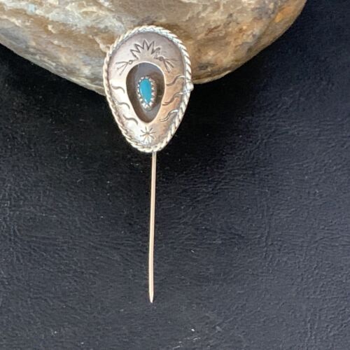 Old Pawn Navajo Hair Pin | Sterling Silver Blue Turquoise | 2.5" | Authentic Native American Handmade | 13729