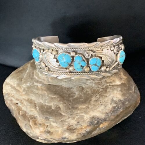 Native American Men's Blue Kingman Turquoise Cuff Bracelet | Sterling Silver | 14135