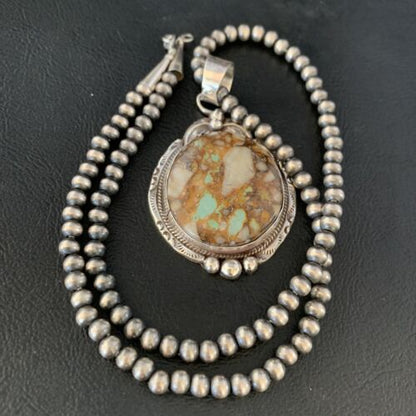 Men's Navajo Boulder Turquoise Pendant Necklace | Sterling Silver | Authentic Native American Handmade | 13658