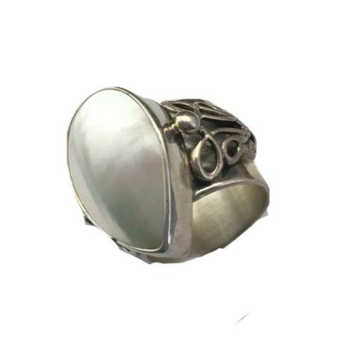 Navajo White Mabe Pearl Ring | Sterling Silver | Sz 7 | Authentic Native American Handmade | 01714