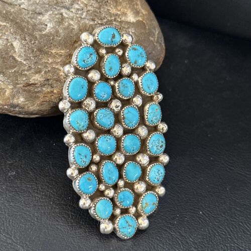 Navajo Kingman Turquoise Cluster Ring | Authentic Native American Sterling Silver | Multi-Stone | Sz 11 | 14454