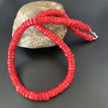 Native American Navajo Red Coral Bead Necklace | Sterling Silver | Authentic Handmade | 20" | 11873 - Masha USA