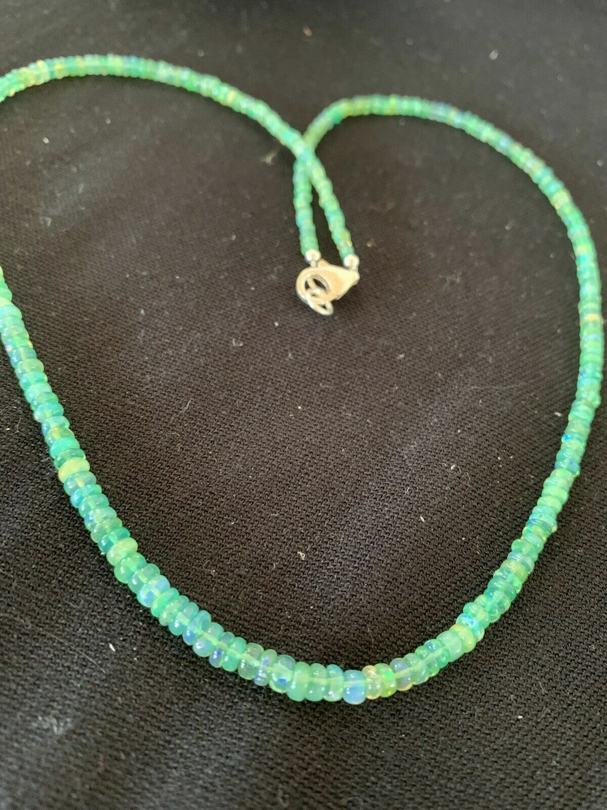 Southwestern Women's Necklace | Sterling Silver | Green Fire Faux Opal Beads | 18" | 00182