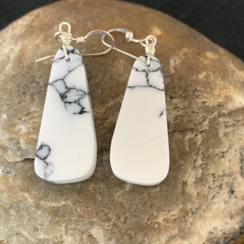 Navajo White Buffalo Turquoise Dangle Earrings | Sterling Silver | 1.25" | Authentic Native American Handmade | 12840