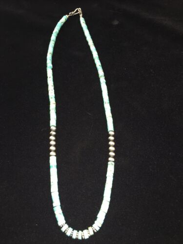 Navajo Blue Turquoise Heishi Bead Necklace | Sterling Silver | Authentic Native American Handmade | 20" | 1815