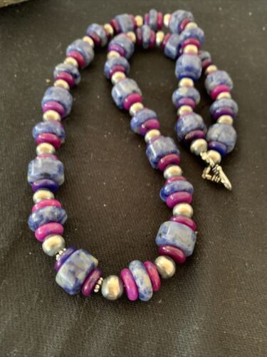 Men's Navajo | Denim Lapis Sugilite Beads Necklace | Sterling Silver | Authentic Native American Handmade | 20" | 10182