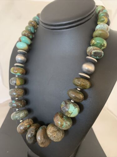 Navajo Pearl Jewelry | Graduated Sterling Silver Turquoise Necklace | Authentic Native American Handmade | 20" | 01753