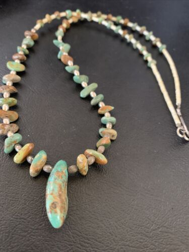 Navajo Royston Bead Green Turquoise Pendant Necklace | Sterling Silver | 22" | 12536