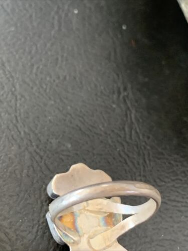 Zuni Peyote Bird Inlay Ring | Sterling Silver | Coral, Turquoise, Onyx, Mother of Pearl | Sz 6.5 | 10791