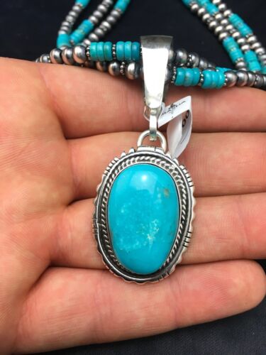 Navajo Pearls Kingman Turquoise Pendant Necklace | Sterling Silver | 3-Strand Set | 21" | 3001