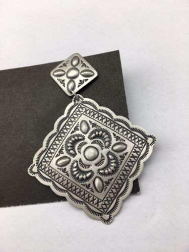 Authentic Native American Navajo Sterling Silver Stamped Earrings | 2.75" | SET01708 - Masha USA