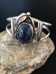 Native American Navajo Lapis Bracelet | Sterling Silver | J Platero | Authentic Handmade | 8040