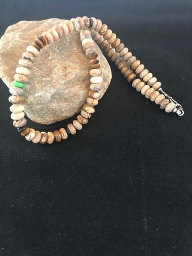 Turquoise Picture Jasper | 10mm Beads | Men's Navajo Sterling Silver Necklace | Southwestern Native American | 21" | 3369
