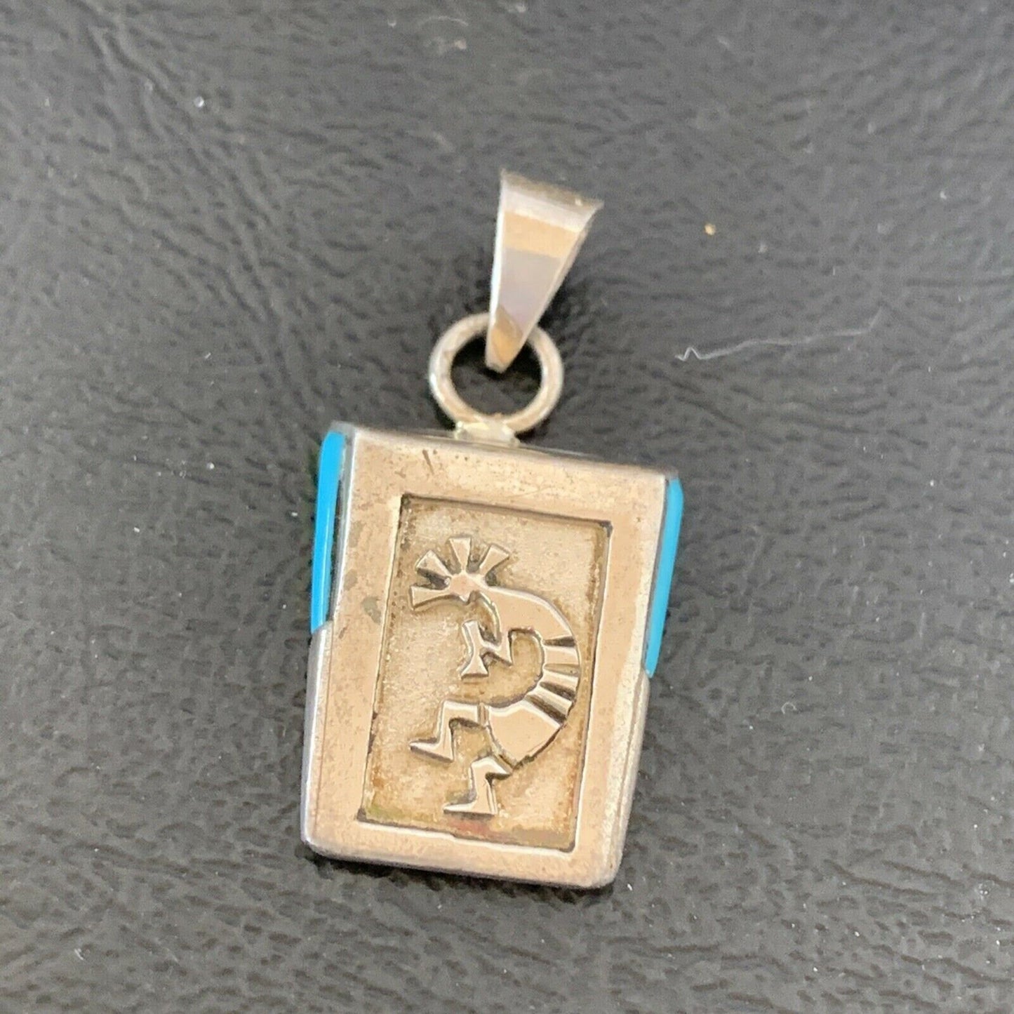 Navajo Kokopelli Stamp Turquoise Pendant | Sterling Silver | Authentic Native American Handmade | 10959