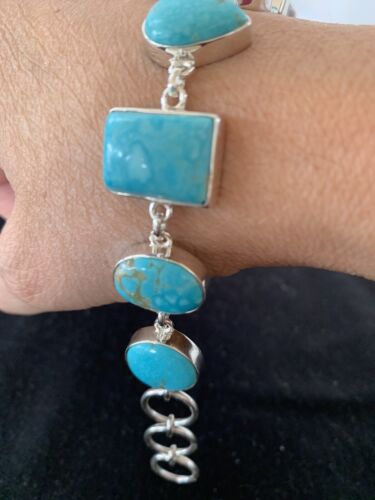 Native American Navajo Blue Turquoise Link Bracelet | Sterling Silver | 9" | 665