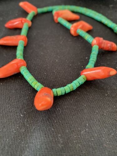 Navajo Turquoise Coral Chili Pepper Necklace | 20" | Sterling Silver Beads | Southwestern | 00828