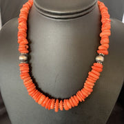 Native American Navajo Pink Coral Bead Necklace | Sterling Silver | 18" | 13229
