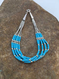 Blue Turquoise Heishi Liquid Silver Bracelet | Sterling Silver | 7" | 5-Strand | 13596