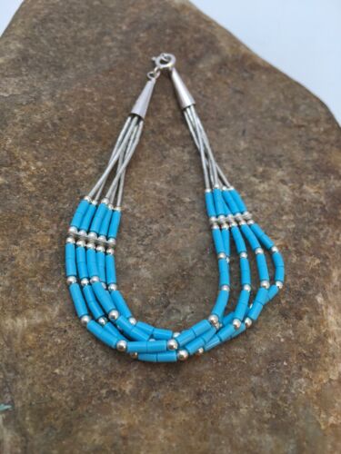 Blue Turquoise Heishi Liquid Silver Bracelet | Sterling Silver | 7" | 5-Strand | 13596