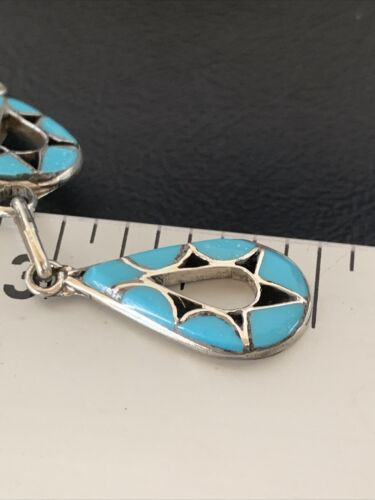 Southwestern Zuni Blue Turquoise Inlay Necklace | Sterling Silver | 19" | Native American Handmade | 11911