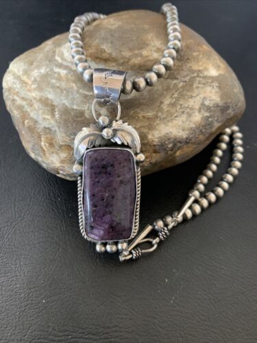 Native American Sterling Silver Navajo Pearl Purple Sugilite Pendant | Authentic Handmade | 12444