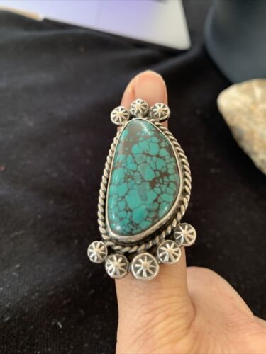 Navajo Blue Spiderweb Turquoise Ring | Sterling Silver | Sz 7 | Authentic Native American Handmade | 1641