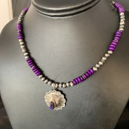 Navajo Purple Sugilite Pendant Necklace | Sterling Silver | Authentic Native American Handmade | 13844