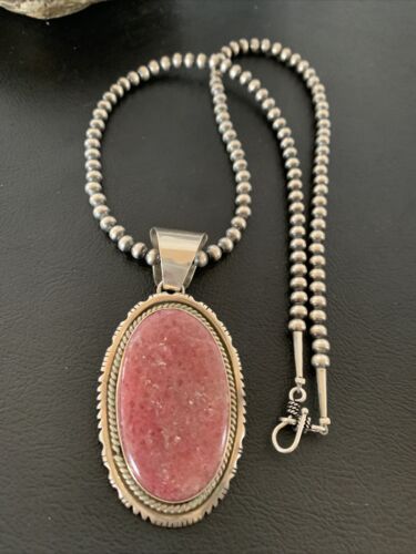 Native American Red Ruby Pendant Necklace | Sterling Silver | Handmade | 3" | 02186