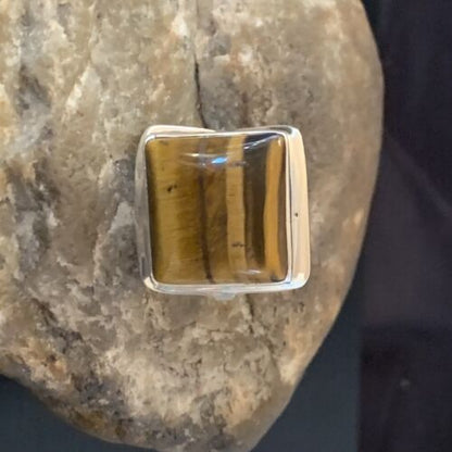 Native American Square Tigers Eye Ring | Sterling Silver | Sz 7 | 11433 - Masha USA