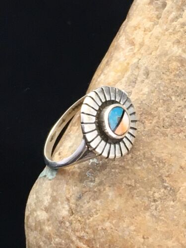 Navajo Opal & Turquoise Inlay Ring | Sterling Silver | Sz 7.5 | Authentic Native American Handmade | 1705