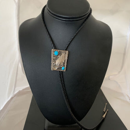 Navajo Blue Kingman Turquoise Bolo Tie | Sterling Silver | Authentic Native American Handmade | 2004