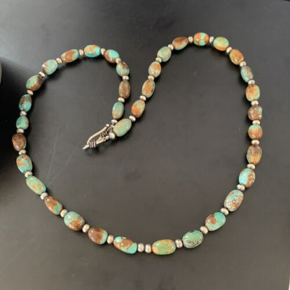 Navajo Pearls Royston Bead Green Turquoise Necklace | Sterling Silver | Authentic Native American Handmade | 20" | 11464