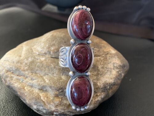 Navajo Purple Spiny Oyster Cluster Ring | Authentic Native American Sterling Silver | Multi-Stone | Sz 11 | 11554