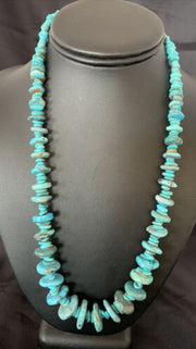 Navajo Pearl Graduated Sterling Silver Necklace with Natural Blue Turquoise | Authentic Native American | 22" | 10460