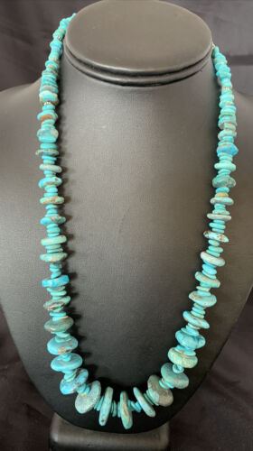 Navajo Pearl Graduated Sterling Silver Necklace with Natural Blue Turquoise | Authentic Native American | 22" | 10460