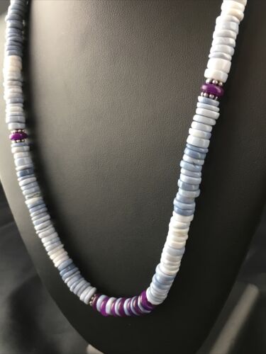 Navajo Purple Sugilite Blue Opal Bead Necklace | Sterling Silver | 21" | Authentic Native American Handmade | 10149