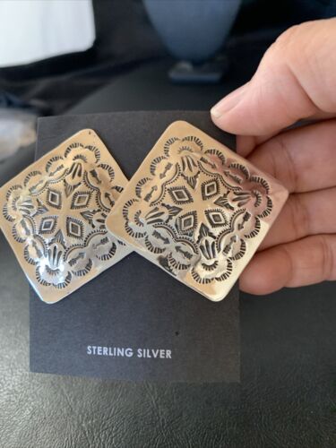 Navajo Sterling Silver Stamped Earrings | Authentic Native American Handmade | 1670