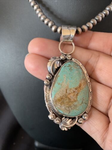 Men's Navajo Blue Dry Creek Turquoise Pendant Necklace | Sterling Silver | 12972