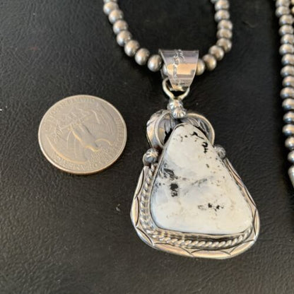 Men's Women's White Buffalo Turquoise Pendant | Sterling Silver Necklace | Authentic Native American Handmade | 14199