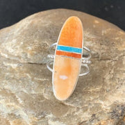 Navajo Red Spiny Oyster Turquoise Inlay Ring | Sterling Silver | Sz 6 | Authentic Native American Handmade | 11583