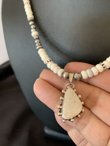 Navajo White Buffalo Turquoise Pendant Set | Sterling Silver | Authentic Native American Handmade | 12240