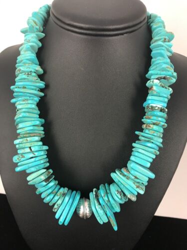 Navajo Pearls Sterling Silver Turquoise Nugget Necklace | Authentic Native American | 20" | Graduated