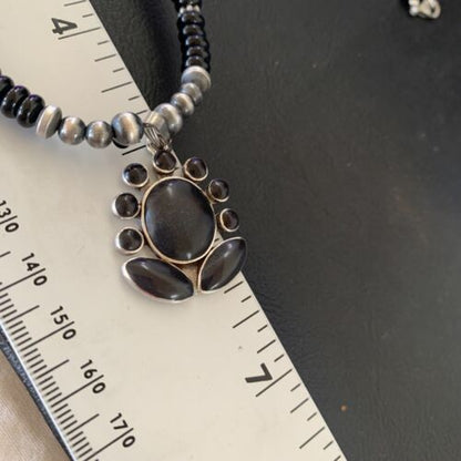 Navajo Pearl Black Onyx Necklace with Pendant | Sterling Silver | 22" | Authentic Native American Handmade | 12279