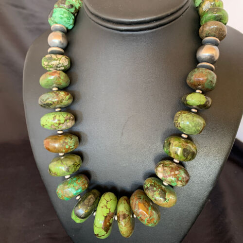 Navajo Chunky Graduated Green Turquoise Necklace | Sterling Silver | Authentic Native American | 19" | 11358