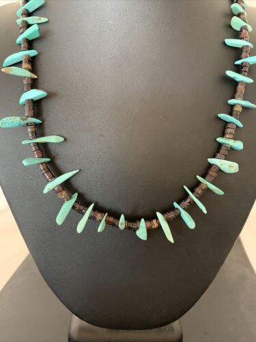 Navajo Green Turquoise Shell Bead Necklace | Sterling Silver | 19" | Authentic Native American Handmade | 00788